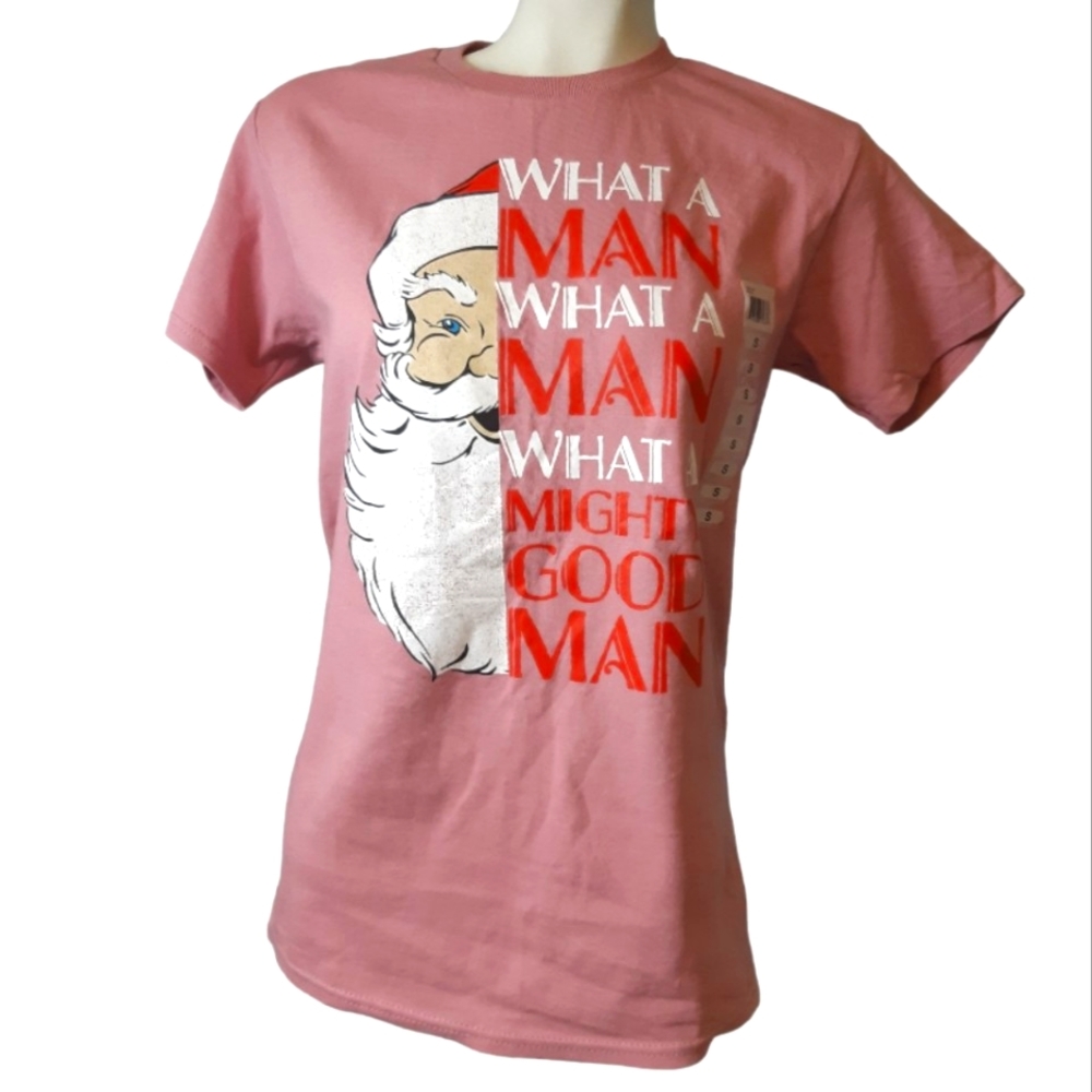 Pink Santa Christmas holiday what a man tshirt womens Size small